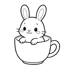 Cute bunny in a cup outline illustration
