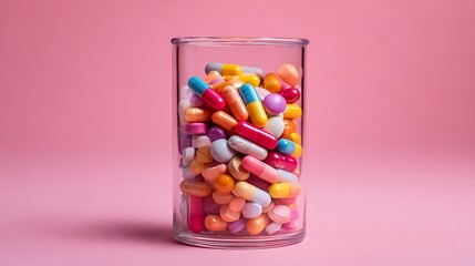 Close-Up of Glass Jar Filled with Colorful Capsules