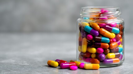 Close-Up of Glass Jar Filled with Colorful Capsules
