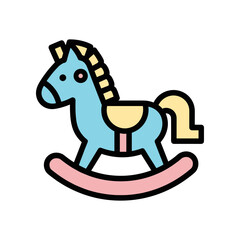 Blue and pink rocking horse toy for children.