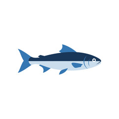 Blue and White Fish Swimming in Flat Style Illustration.