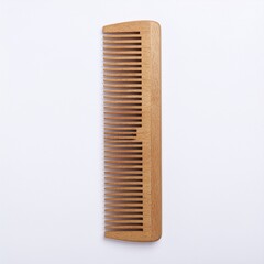 Natural wooden hair comb with fine and coarse teeth isolated on a plain white background.