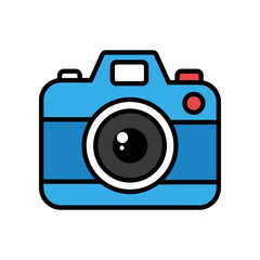 Blue Camera Icon with Black Lens and Red Button.