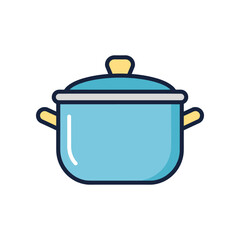 Blue Cooking Pot with Lid and Yellow Handles.
