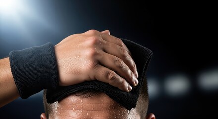 Athlete Cooling Down After Intense Workout with Sweatband in Indoor Sports Arena