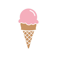 Cartoon Pink Ice Cream Cone Illustration on White Background.