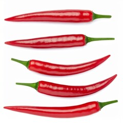 Collection of fresh red hot chili peppers isolated on a clean white background.