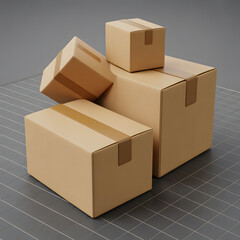 Cardboard Boxes Ready for Shipping: An arrangement of brown cardboard boxes of various sizes, symbolizing readiness for delivery and storage.