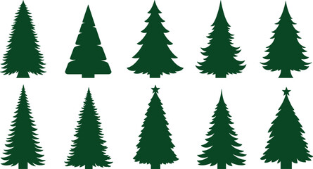 Fototapeta premium Christmas Tree Silhouette Set – Pine and Fir Tree Vector Collection in Green Winter Holiday Design