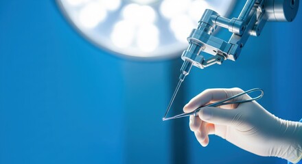 Precision Robotic Surgery Instrument in Action Under Bright Surgical Lighting