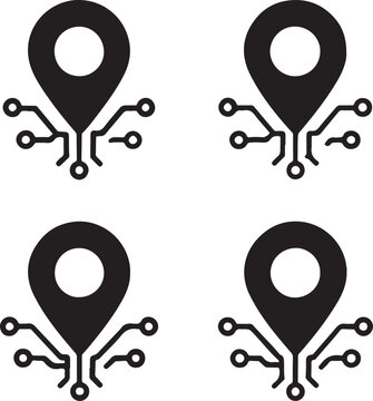 Location Pin Circuit Icon, Pin, Map, Navigation, GPS Location, Black Tech, Minimal Outline, Thin Stroke, Editable Vector, Modern UI, Buyer Focused, High Demand