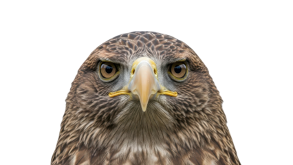 Close-up headshot of a majestic hawk with intense focused gaze isolated PNG with Transparent Background