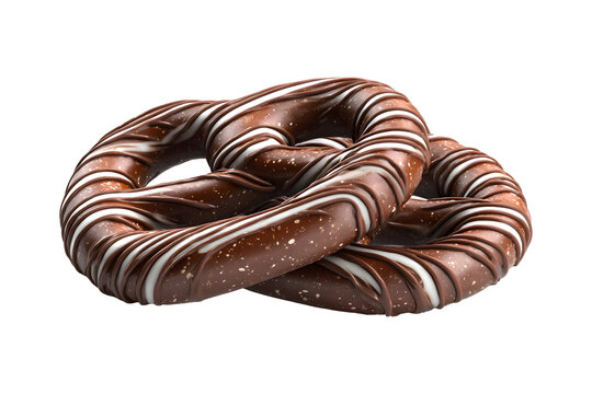 Delicious Chocolate covered Pretzels with White Drizzle on Transparent Background