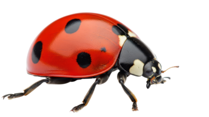 Close-up of a Bright Red Ladybug Insect with Black Spots isolated PNG with Transparent Background