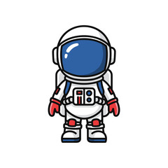 Cute cartoon astronaut character standing in a spacesuit.