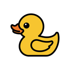 Cute Yellow Rubber Duck Toy with Black Outline and Orange Beak.