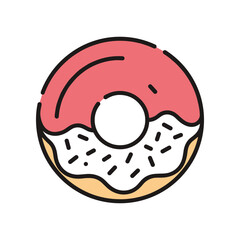 Delicious Pink Frosted Donut with Sprinkles Icon.