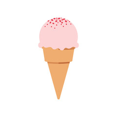 Delicious strawberry ice cream cone with sprinkles.