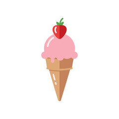 Delicious Strawberry Ice Cream Cone with a Fresh Berry Topping.