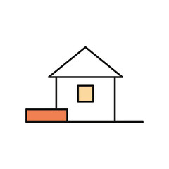 Minimalist House Illustration with Simple Geometric Shapes and Warm Colors.