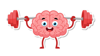 Smiling Pink Brain Character Lifting Red Barbell With Weights In Gym Representing Brain Health And Mental Fitness And Strength Training On Black Background