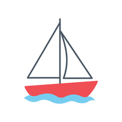 Red Sailboat on Blue Waves A Simple Nautical Illustration.