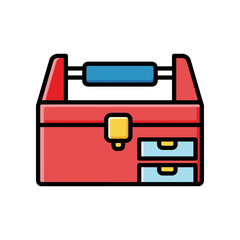 Red Toolbox with Blue Handle and Drawers.