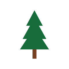 Simple Green Christmas Tree Icon with Brown Trunk.