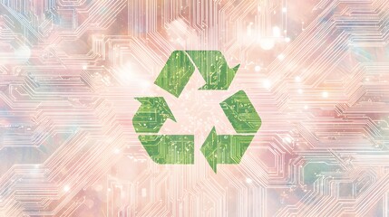 Sustainable Tech Illustration Green Recycle Icon on Circuit Board Artistic Eco Design