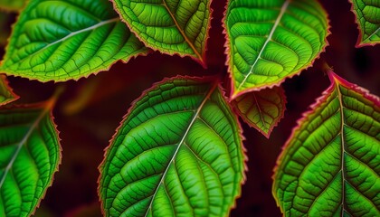 Vibrant green leaves, close-up detail of texture, vegetation, green