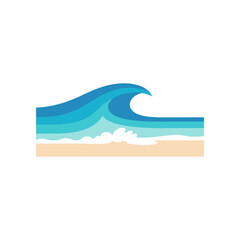 Stylized Ocean Wave Breaking on Sandy Beach Illustration.