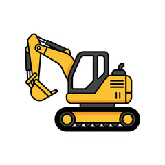 Yellow Excavator Illustration Construction Vehicle for Digging and Earthmoving.