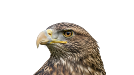 Detailed close-up portrait of a majestic brown eagle's head isolated PNG with Transparent Background