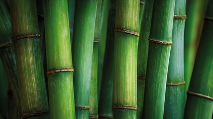 Close-Up of Vertical Green Bamboo Stalks with Natural Texture