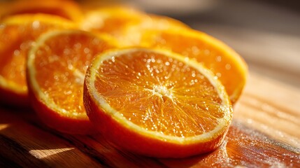 Blood Orange Wedges on Rustic Wooden Surface Close-Up