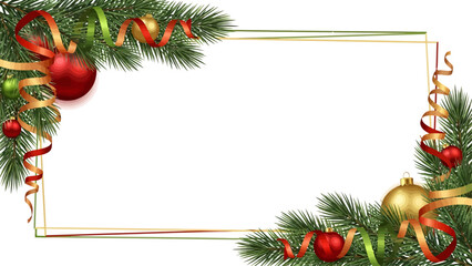 Stunning festive border design featuring vibrant pine branches glittering ornaments and curling ribbons perfect for holiday greetings