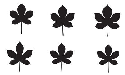 Obraz premium Six black horse chestnut leaf silhouettes isolated on white background