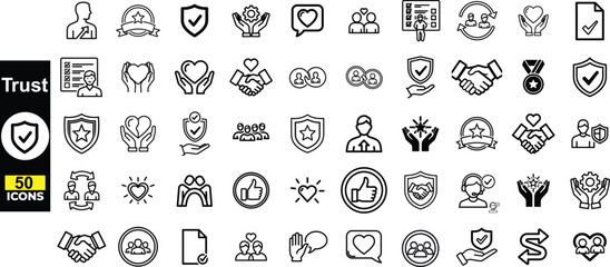 Modern Black and White Trust Outline Vector Icon Set for Business Concepts