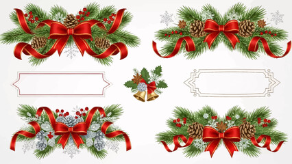 Stunning collection of elegant Christmas garlands featuring vibrant red ribbons pine cones and festive holiday elements