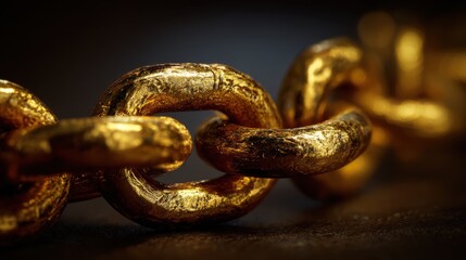Obraz premium Close up of a thick textured gold chain with a dark moody background