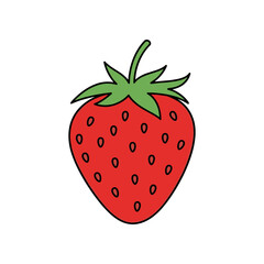 Fototapeta premium A Simple Cartoon Strawberry Illustration with Green Leaves.