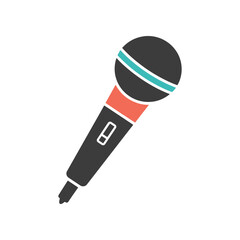 A stylized illustration of a classic microphone with a black body and a red accent.