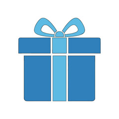 Blue Gift Box with Ribbon and Bow Icon.