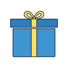 Blue gift box with yellow ribbon and bow perfect for celebrations and giving.
