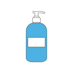 Blue liquid soap dispenser bottle with pump for hand hygiene and cleanliness.