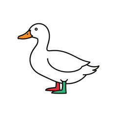 Cartoon Duck with Red and Green Feet Illustration.