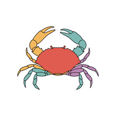Colorful Crab Illustration with Detailed Legs and Claws.