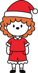 Cartoon person in Santa outfit vector illustration, festive red costume, curly hair, holiday character design on white background