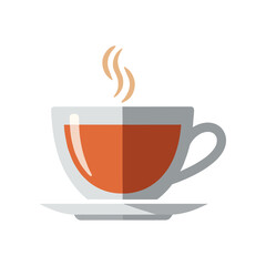 Flat design vector icon of a steaming hot cup of tea on a saucer.