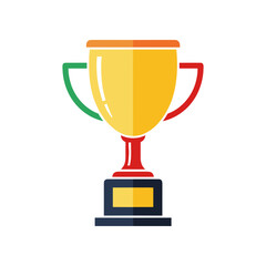 Golden Trophy with Red and Green Accents on a White Background.